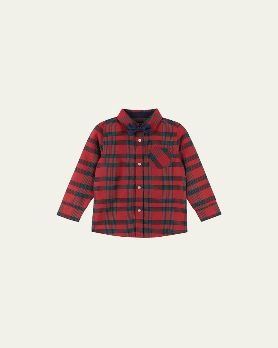 Boy's Holiday Flannel Button Down W/ Bowtie, Size 2-7